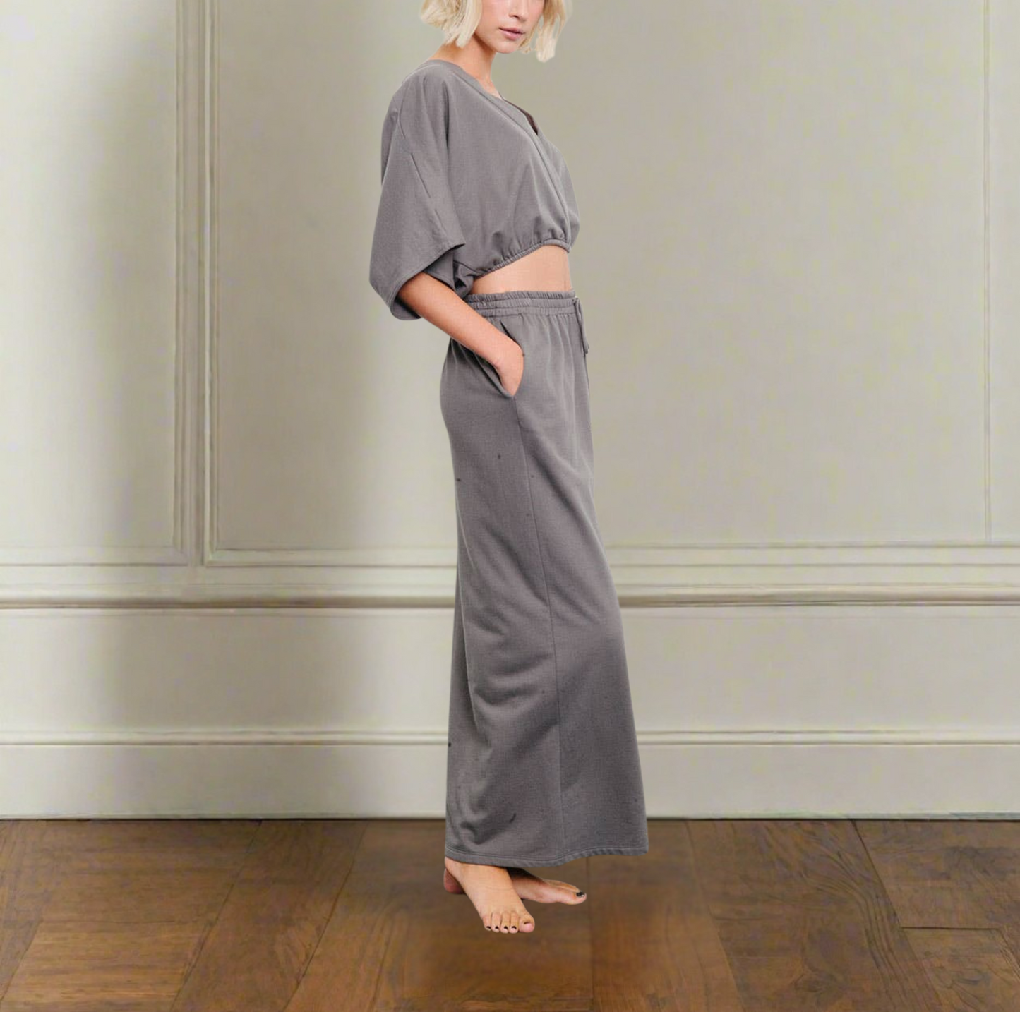 Grey Organic Hemp Crop Side Slit Maxi Skirt