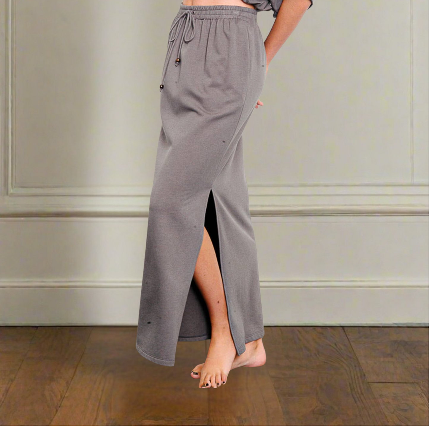 Grey Organic Hemp Crop Side Slit Maxi Skirt