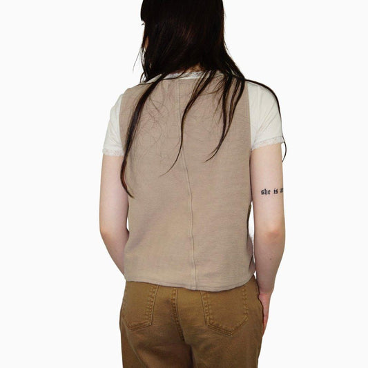 BROWN TIE UP TANK TOP WITH BUTTONS - Chasing Change