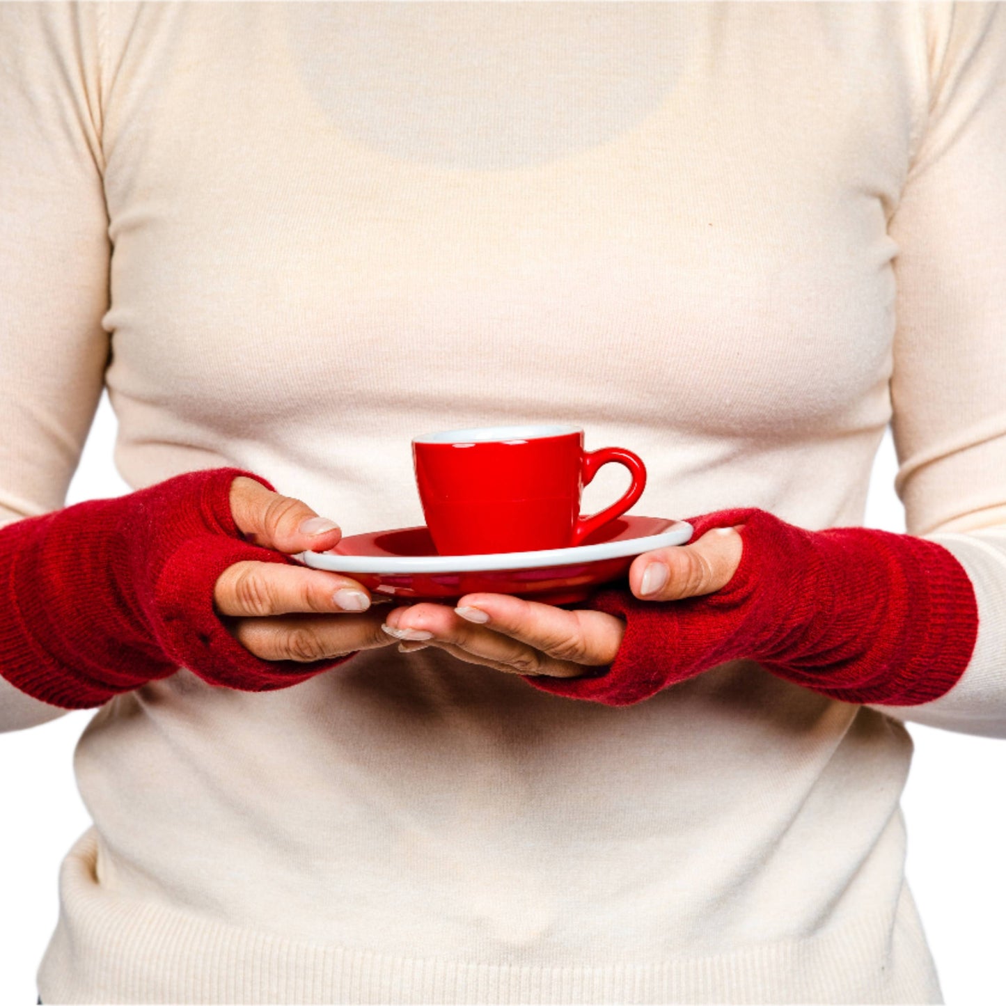 Pure Cashmere Fingerless Gloves: Red