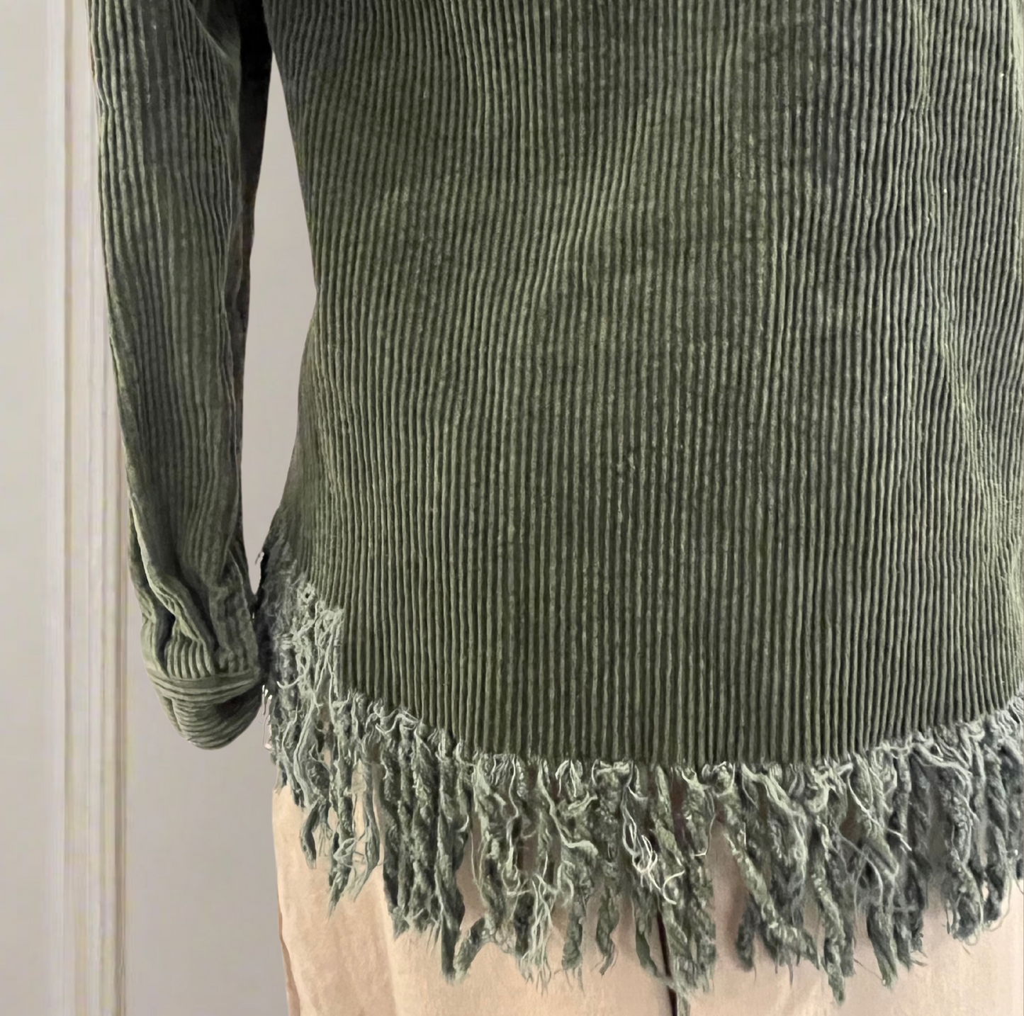 Dark Green Corduroy Fringe Top