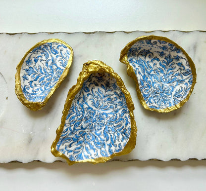 Blue Portuguese Tile Oyster Shell Jewelry Dish: Small