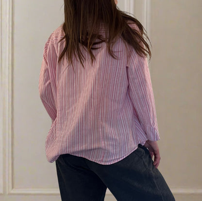 Pink and White Striped Button-Up Shirt