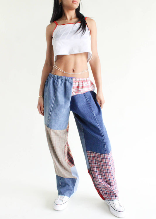 Recycled Flannel & Denim Pieced Pant
