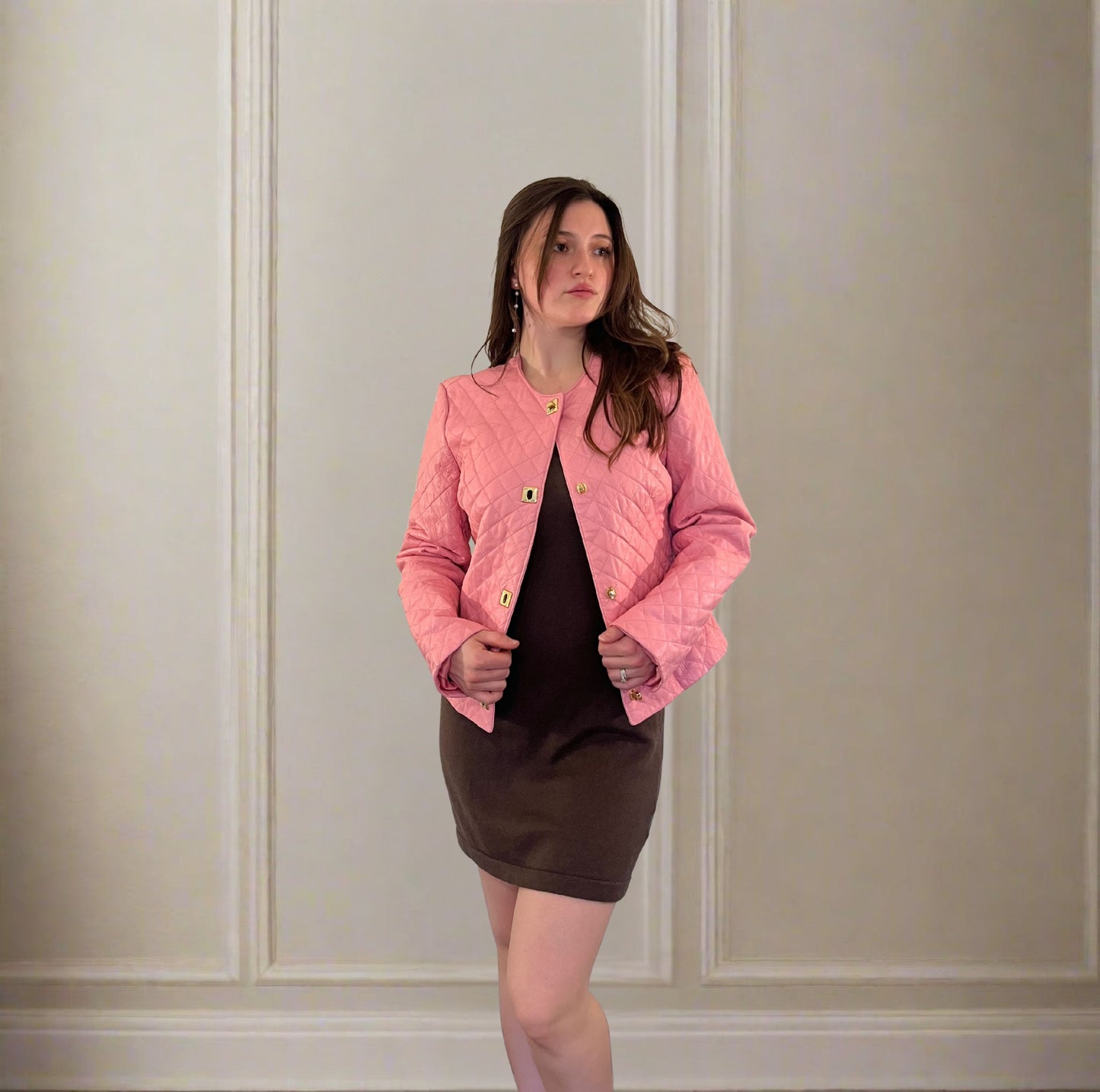 Pink Quilted Leather Jacket