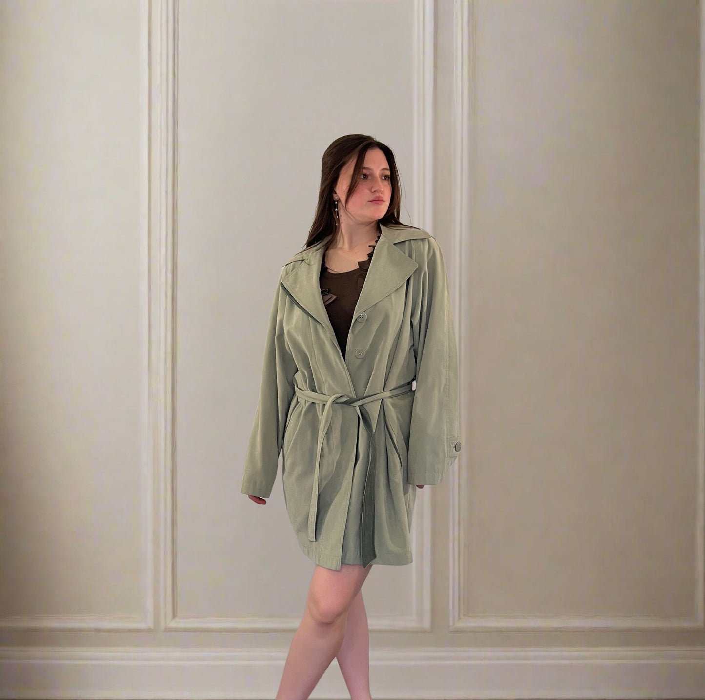 Sage Green Belted Trench Coat