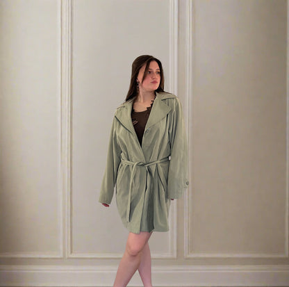 Sage Green Belted Trench Coat