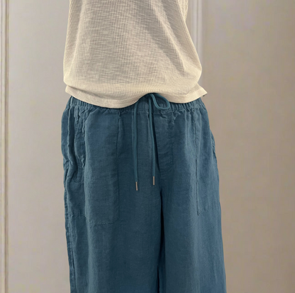 Retreat Linen Blue Wide Leg Pant