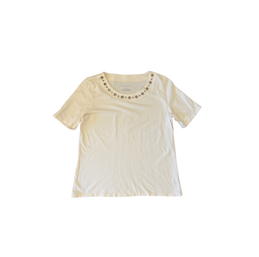 White Short-Sleeved T-Shirt with Decorative Collar