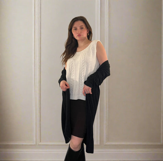 White Cable Knit Sleeveless Sweater