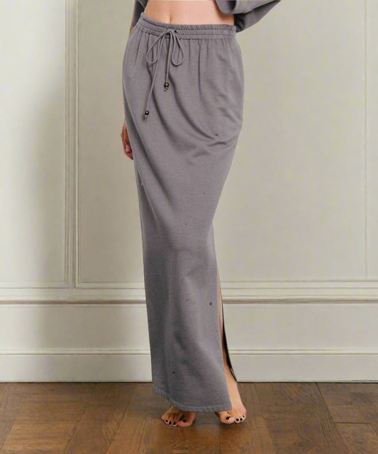 Grey Organic Hemp Crop Side Slit Maxi Skirt