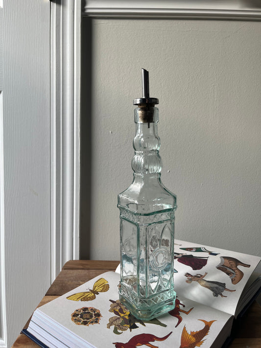 Decorative Glass Bottle with Metal Pour Spout - Oil Dispenser