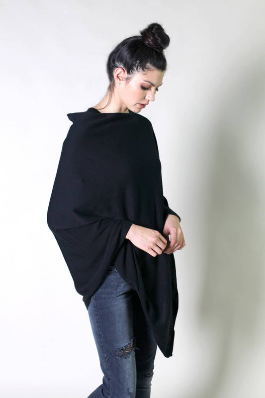 Organic Poncho Sweater Knit Pullover: Black / Classic