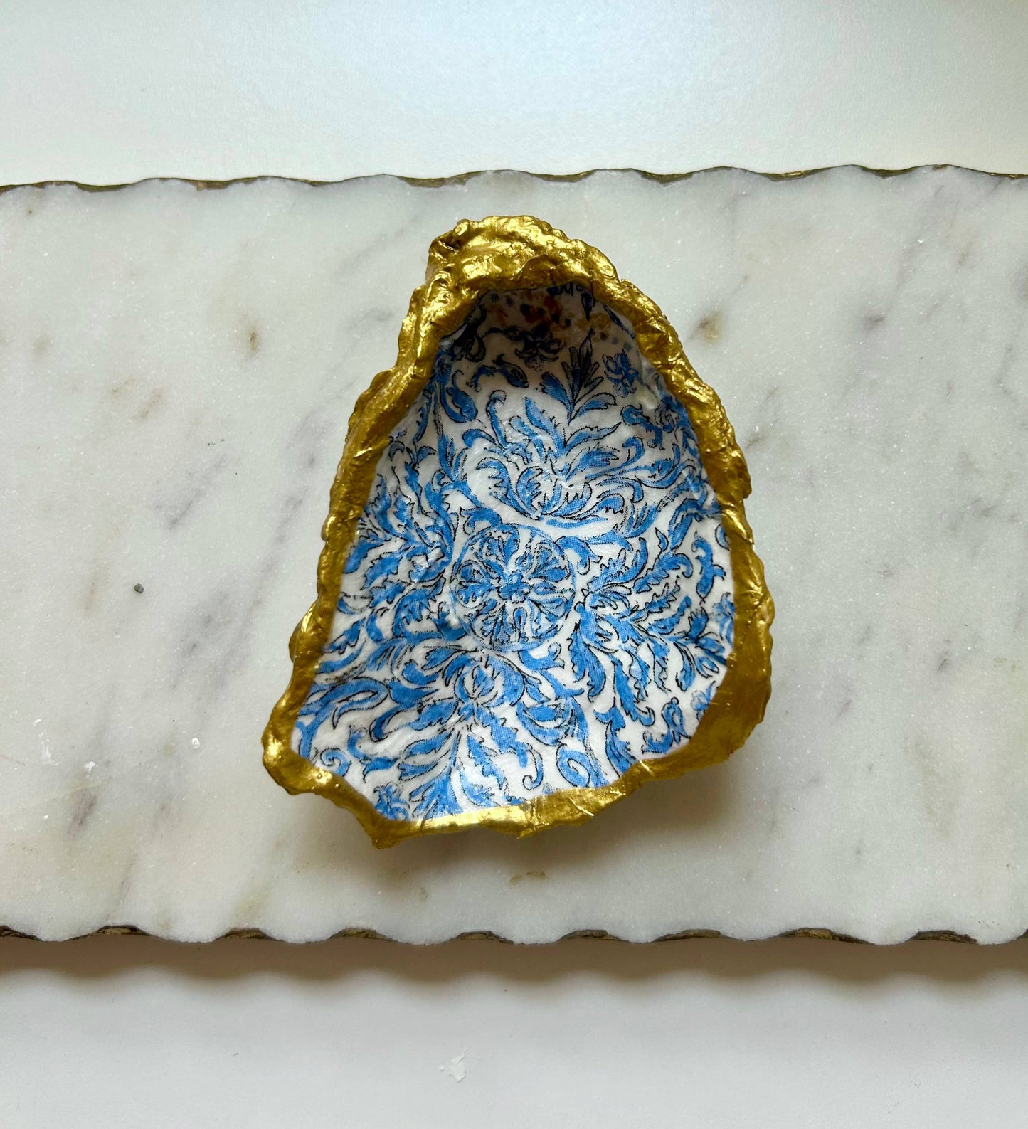 Blue Portuguese Tile Oyster Shell Jewelry Dish: Small