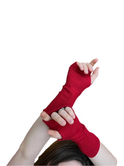 Pure Cashmere Fingerless Gloves: Red