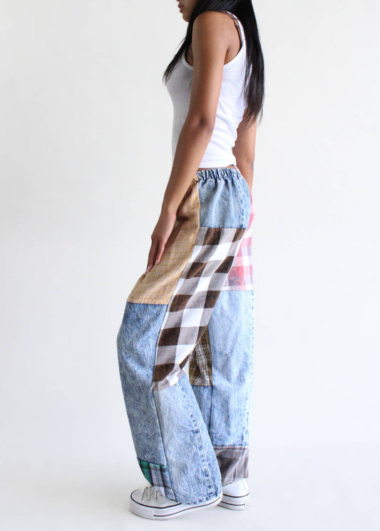 Recycled Flannel & Denim Pieced Pant