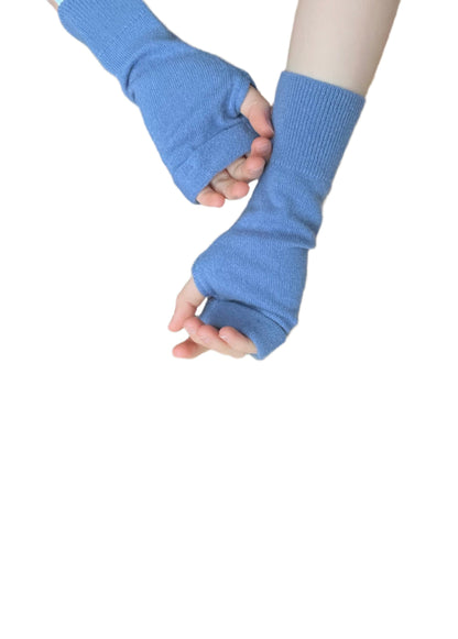 Pure Cashmere Fingerless Gloves: Light Blue