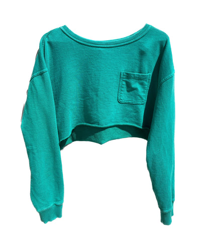 CROPPED TURQUOISE LONG SLEEVE TOP WITH POCKET