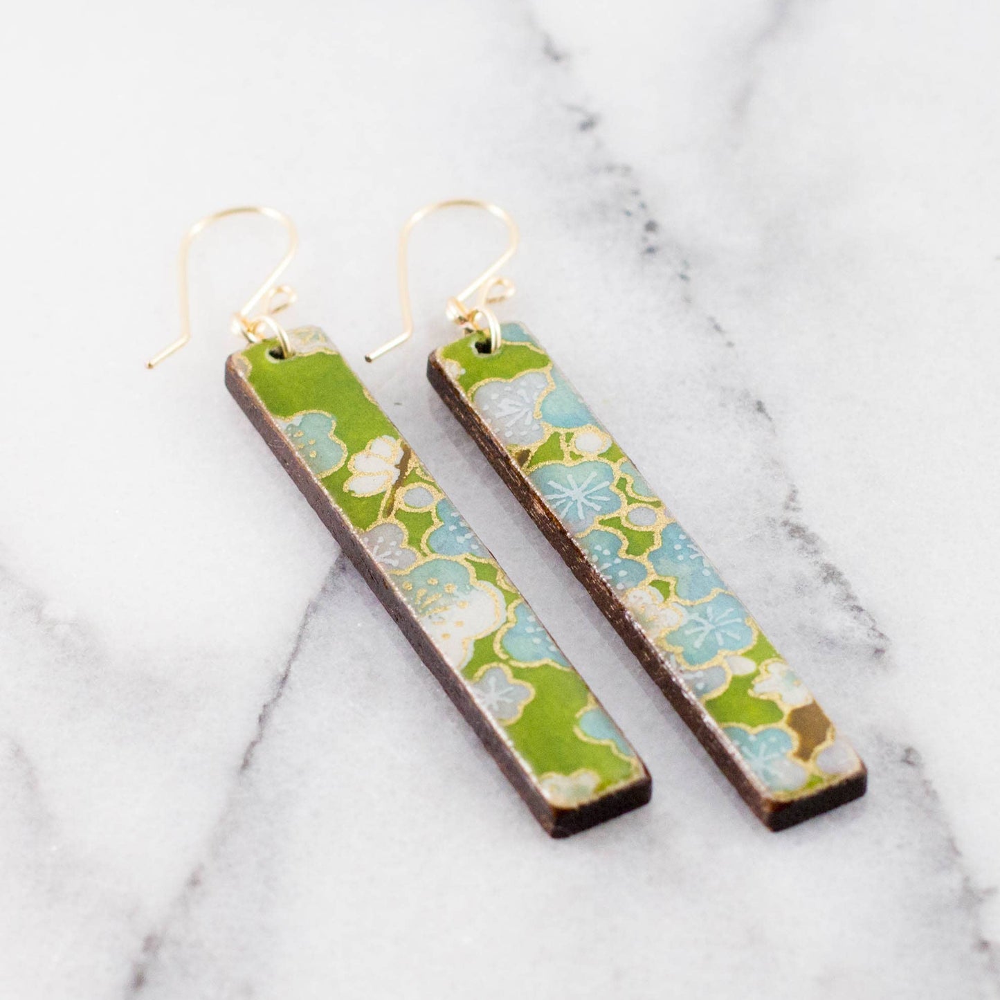 Green Floral Bar Earrings