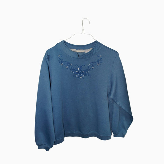 BLUE EMBROIDERED BUTTERFLY SWEATSHIRT