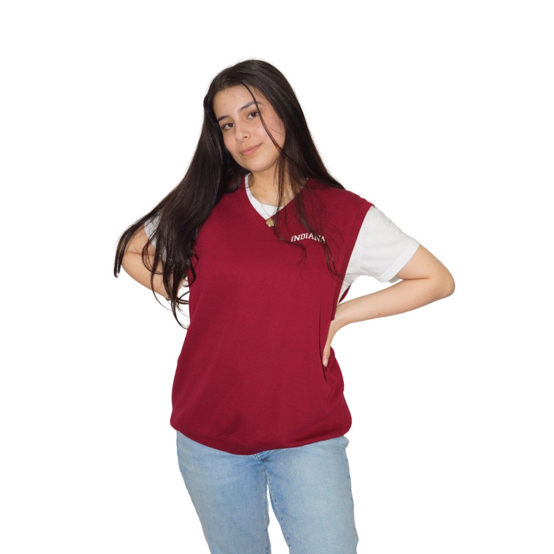 EMBROIDERED INDIANA RED SLEEVELESS SHIRT