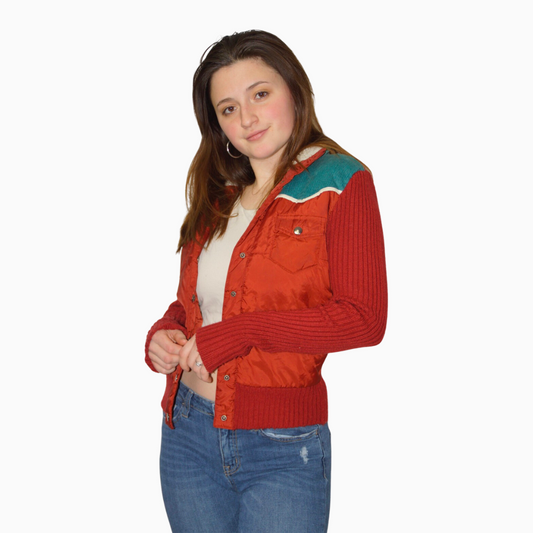 RED SWEATER JACKET WITH SHERPA COLLAR