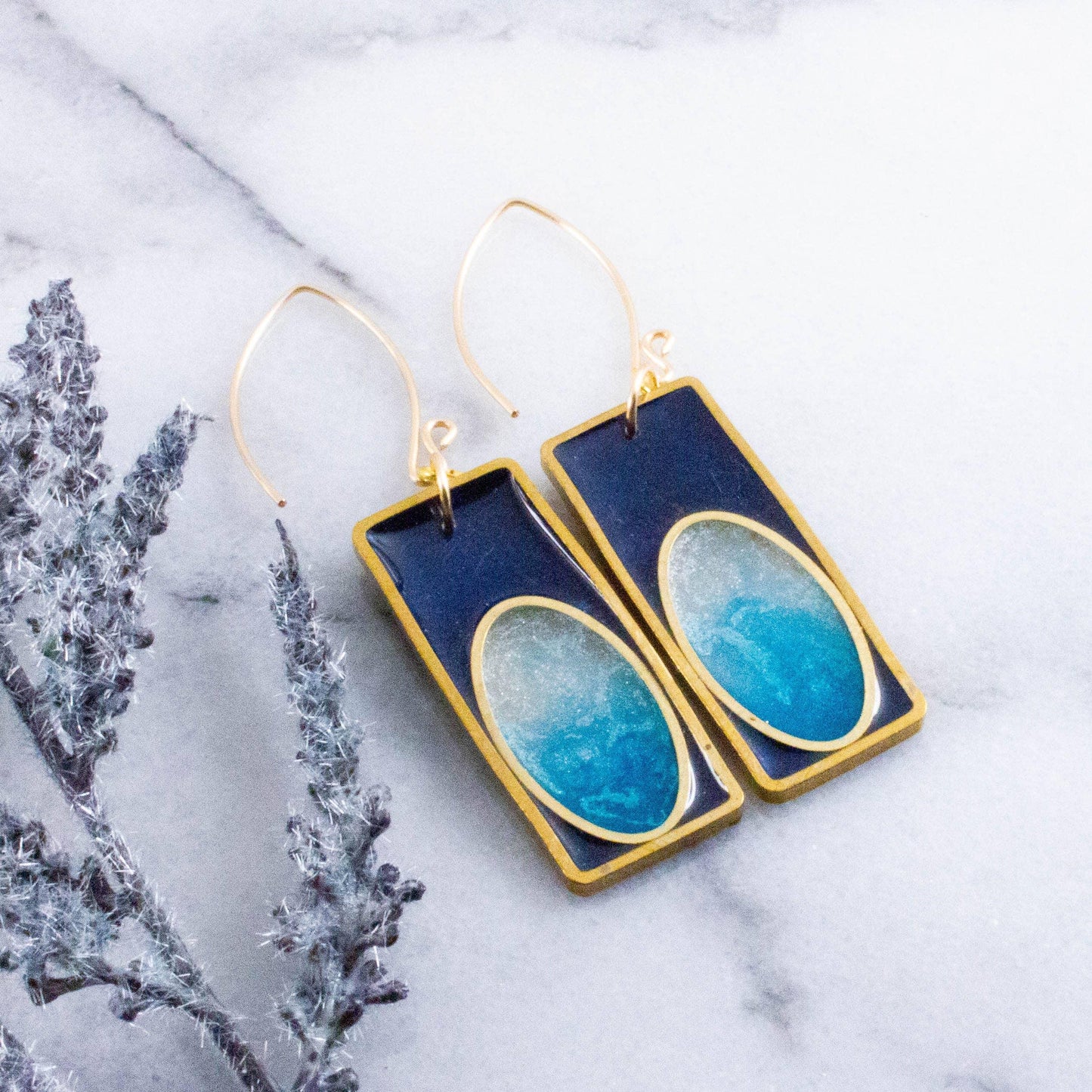 Oceans of Blue Brass Rectangle Earrings - Chasing Change