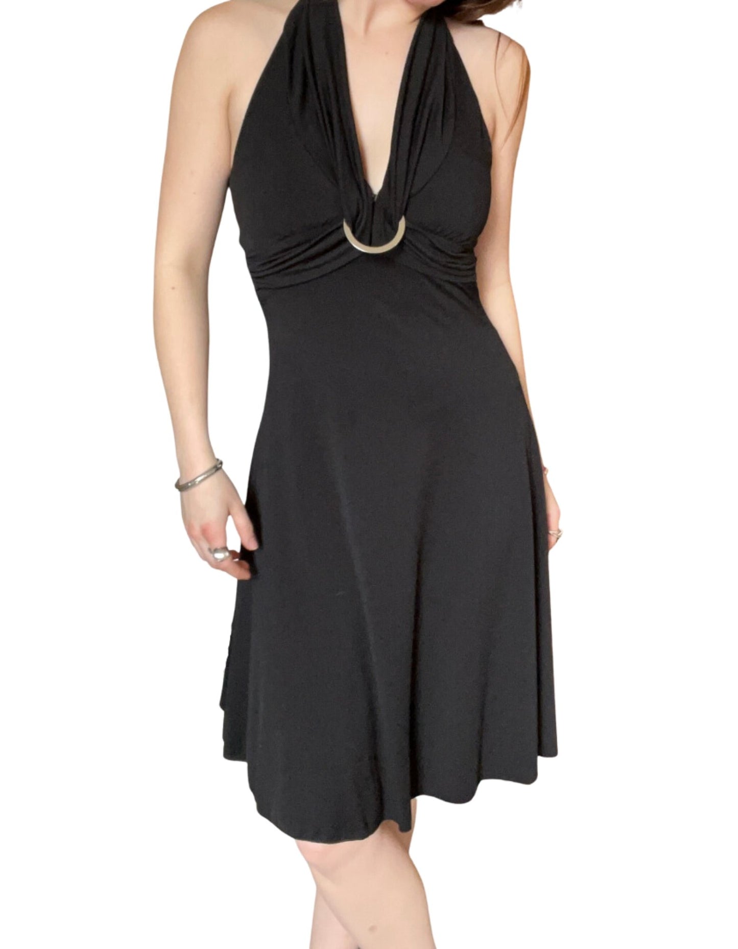 BLACK HALTER DRESS