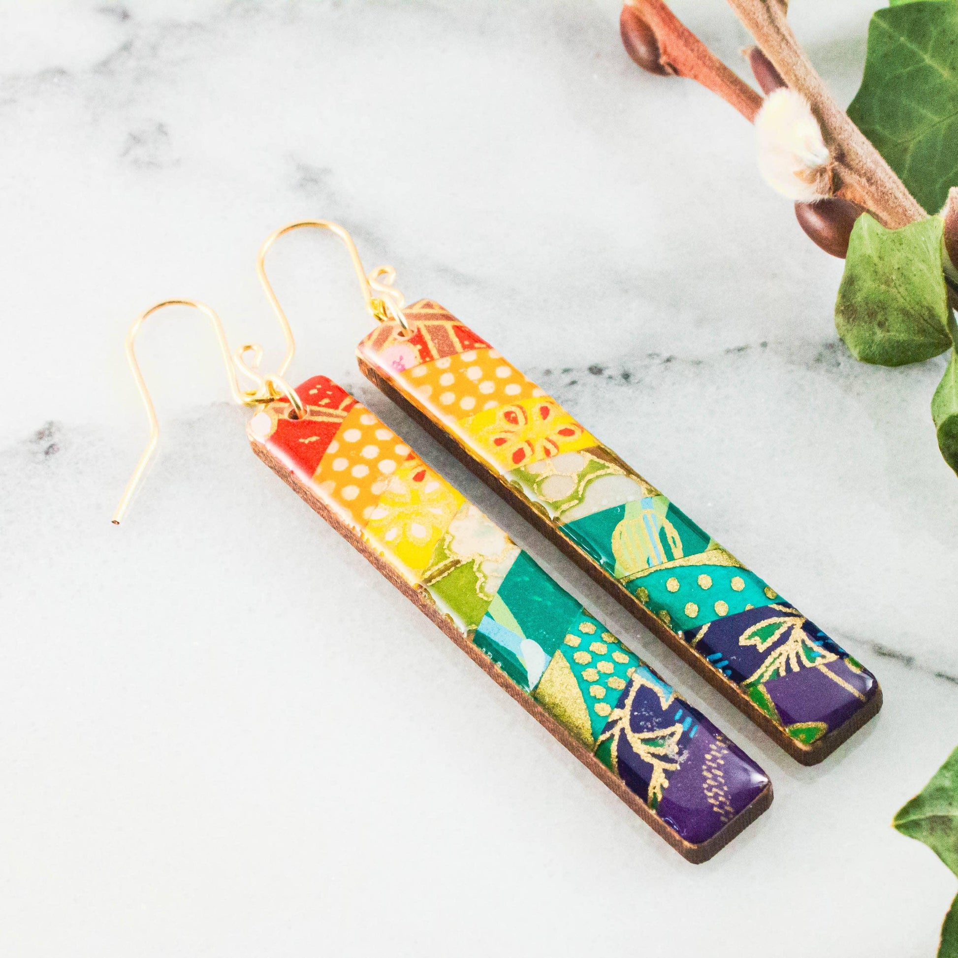 Rainbow Collage Bar Earrings - Chasing Change