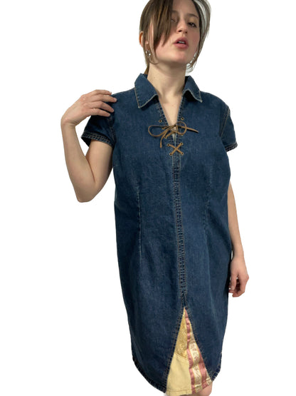 DENIM TIE UP JEAN DRESS