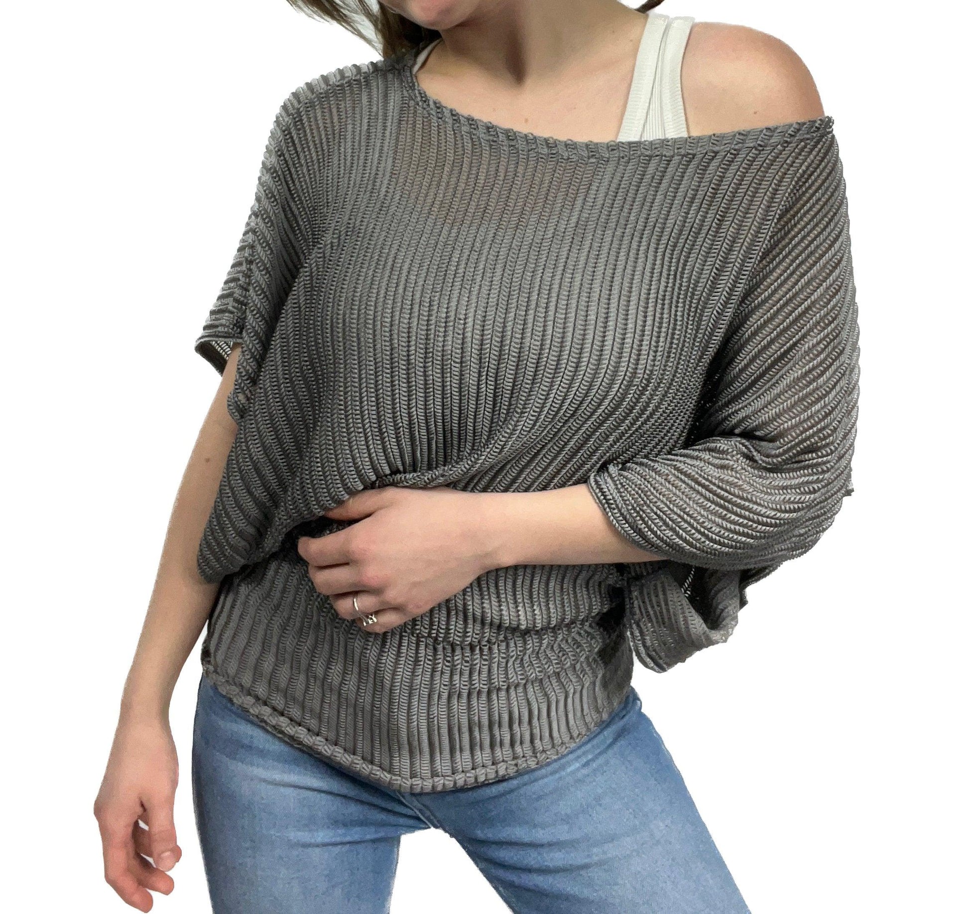 SLOUCHY MESH GREY TOP - Chasing Change